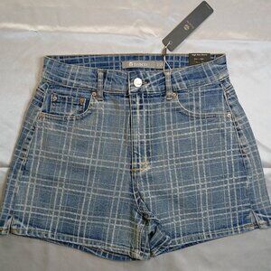 Tractr Plaid High Rise Denim Shorts - 2/26W
